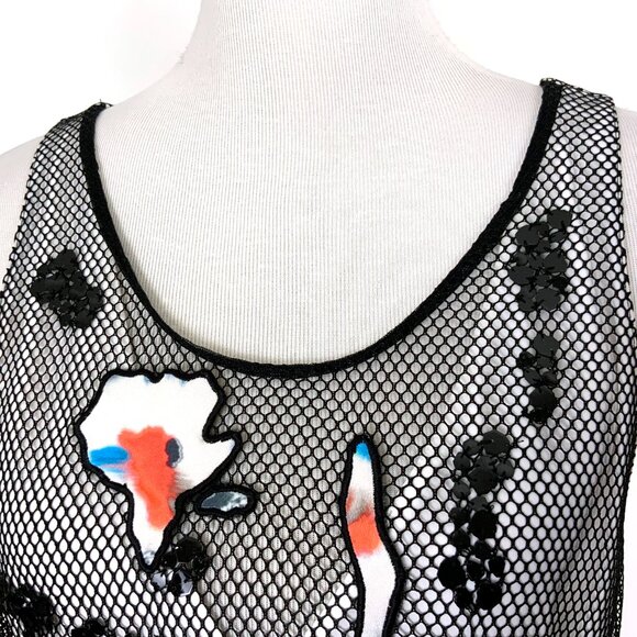 Sachin + Babi Black Mesh Sleeveless Top Abstract Patches & Sequins Medium - Picture 10 of 16